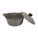 Gray cast iron pot with lid on a white background