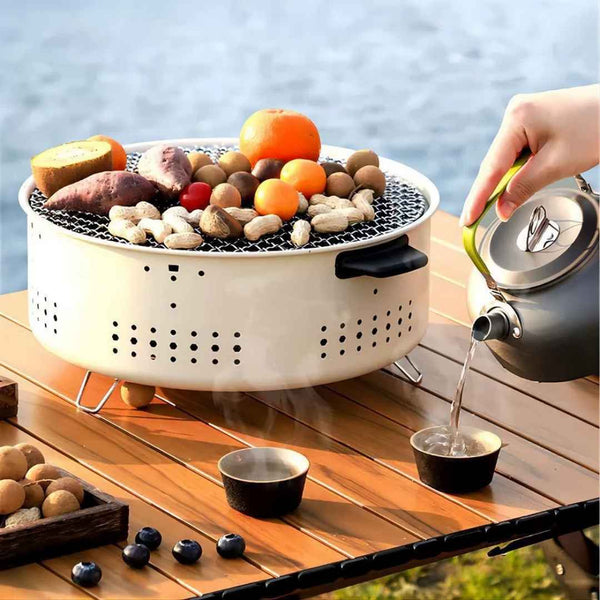 32 cm Charcoal Stove And Grill With Mesh Top – Outdoor And Indoor Cooking BBQ Roaster Pot