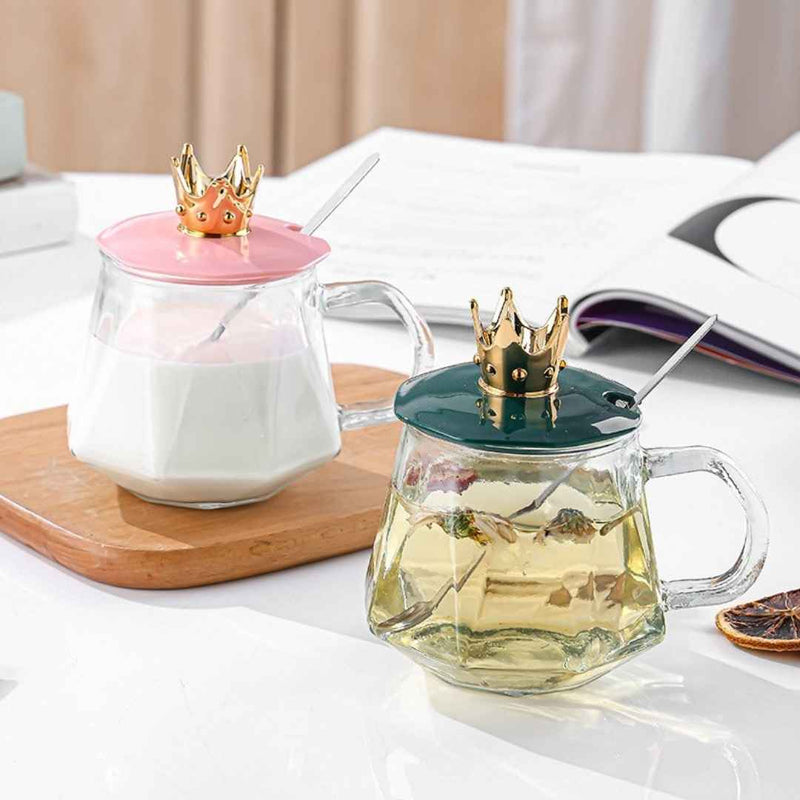 Clear Glass Cup With Lid And Spoon – Stylish Tableware