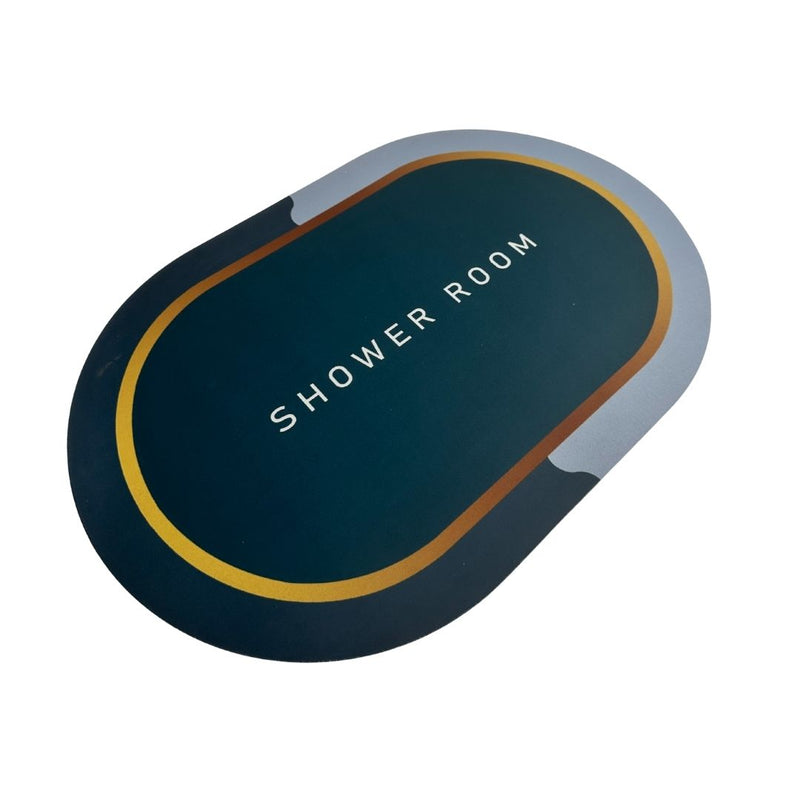  oval-shaped sign with 'SHOWER ROOM' text on a white background