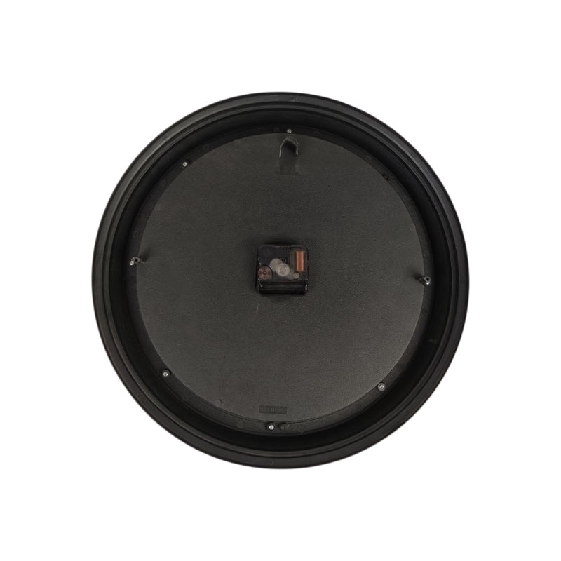 Black round object with a central component on a white background