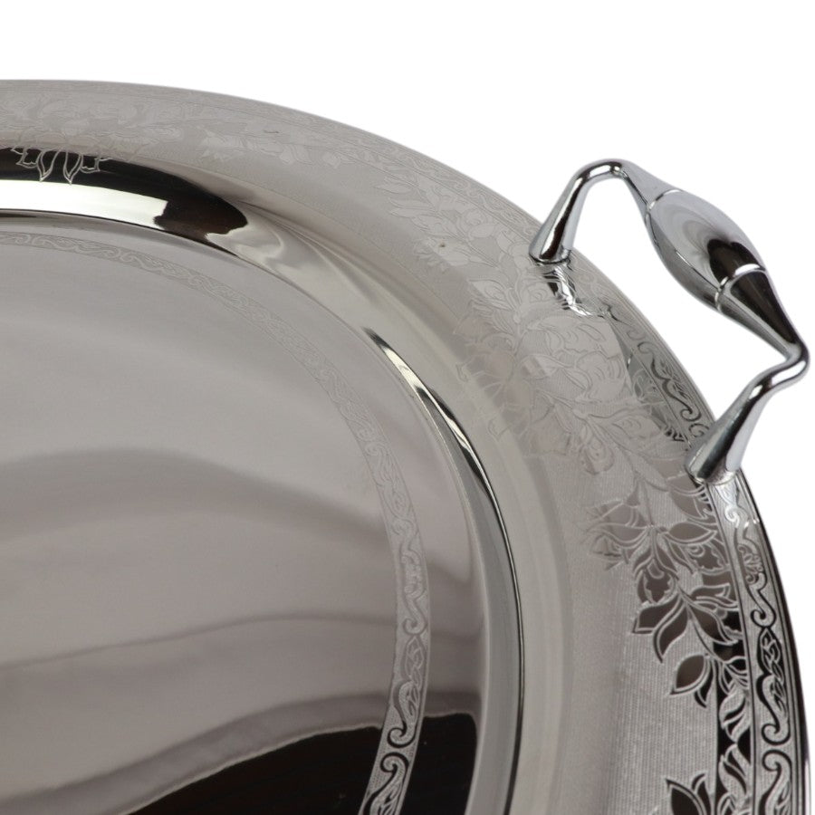 Tresors Italian Stainless Steel 18/10 Round Serving Tray With Handles | Width 48 Cm