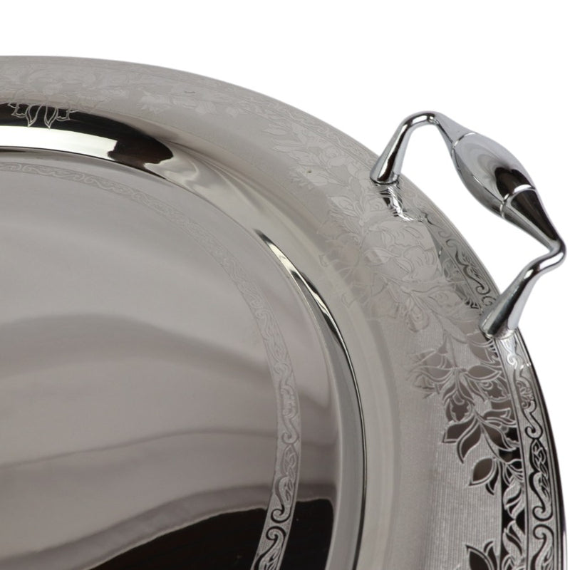 Tresors Italian Stainless Steel 18/10 Round Serving Tray With Handles | Width 48 Cm