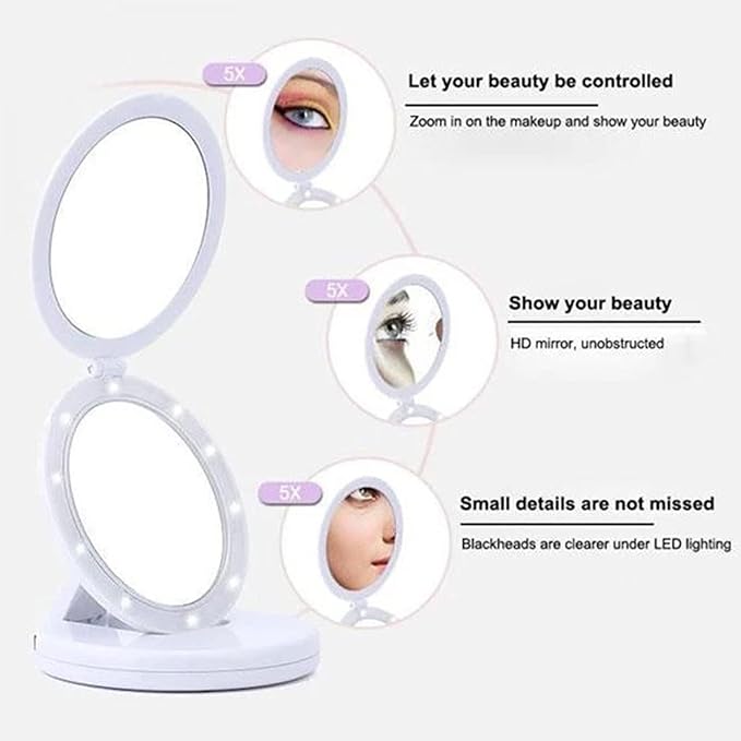 Led Compact Mirror with Lights and Magnification
