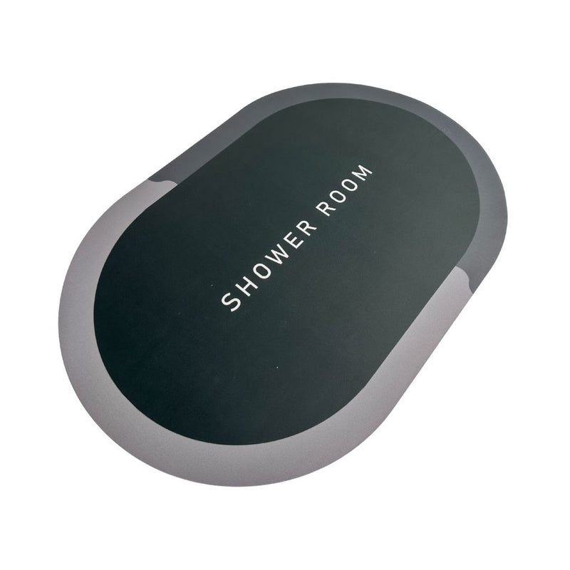 Black oval device with 'SHOWER ROOM' text on a white background