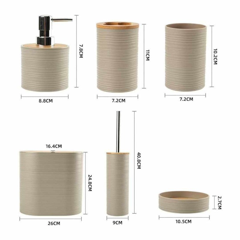 6‑Piece Modern Bathroom Accessory Set with Soap Dispenser Toothbrush Holder & Waste Bin