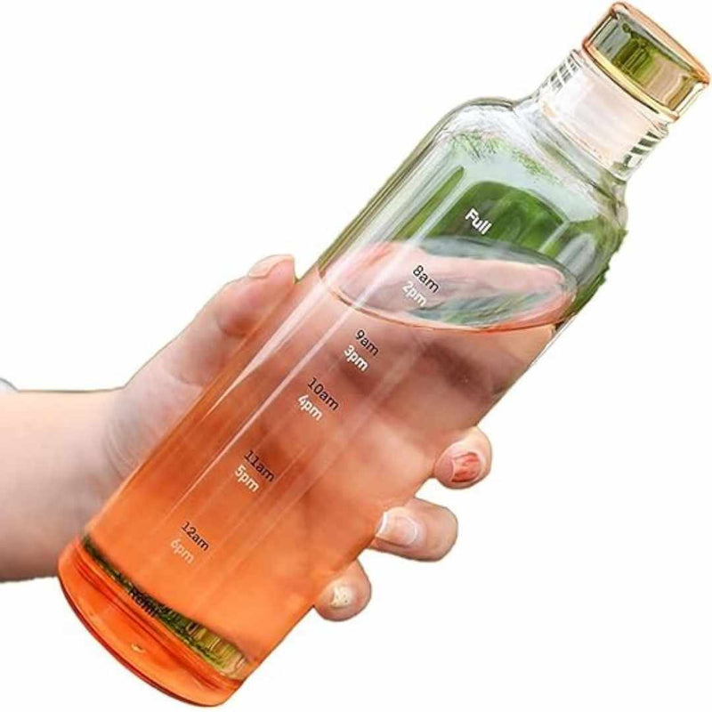 700ml Gradient Glass Water Bottle with Measurement Markings and Leak-Proof Cap – Selective Colors