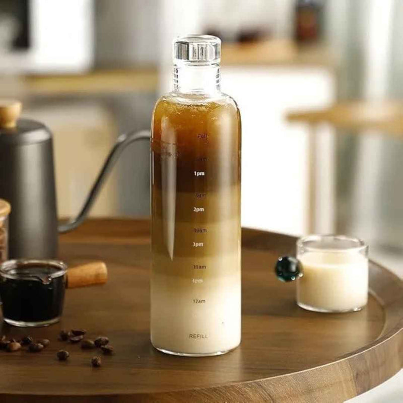 700ml Gradient Glass Water Bottle with Measurement Markings and Leak-Proof Cap – Selective Colors