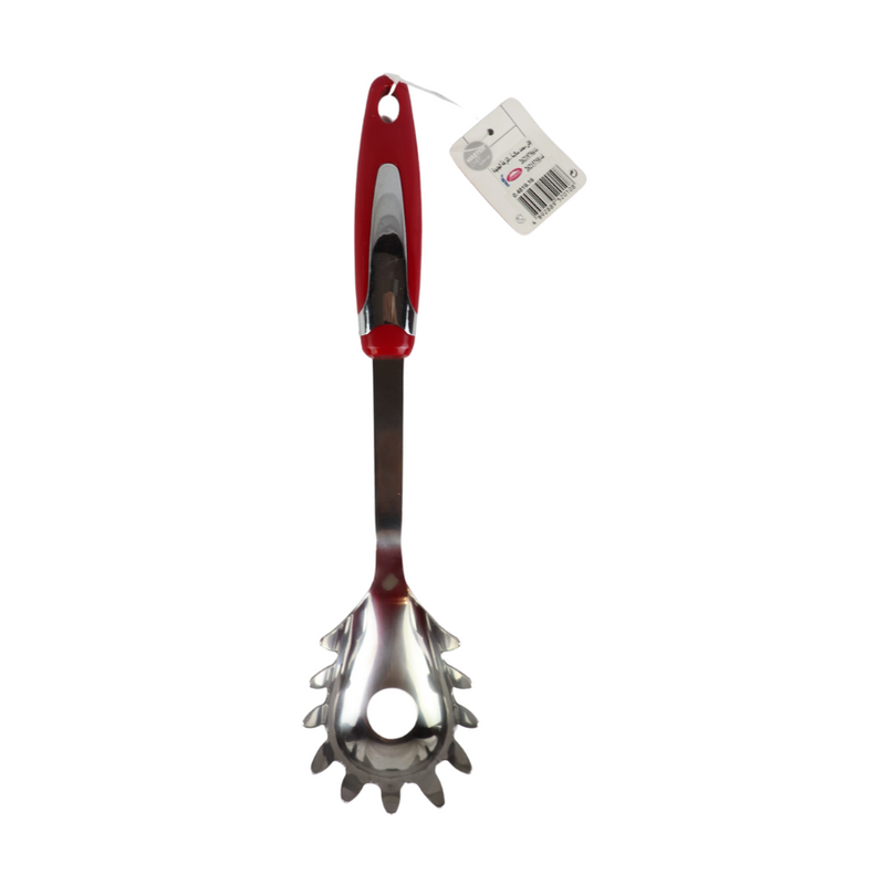 Master Chef Stainless Steel Pasta Server with Red Handle - Perfect for Serving Spaghetti