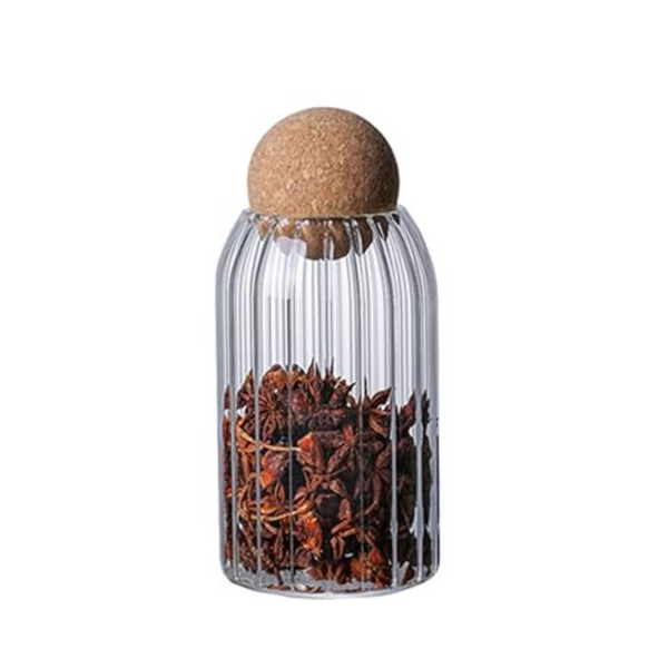 Elegant glass spice jar with cork lid for kitchen storage