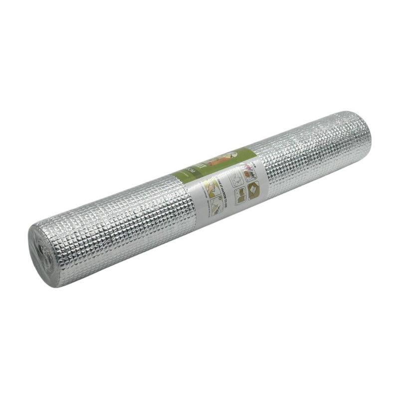 Aluminum foil insulation roll 45x300cm with bubble texture, waterproof and heat-reflective for kitchen or garage use