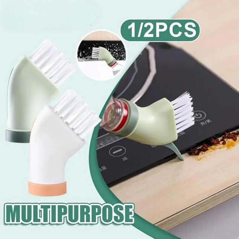 Bottle-Top Cleaning Brush With Soap Dispenser Attachment For Easy Scrubbing And Stain Removal