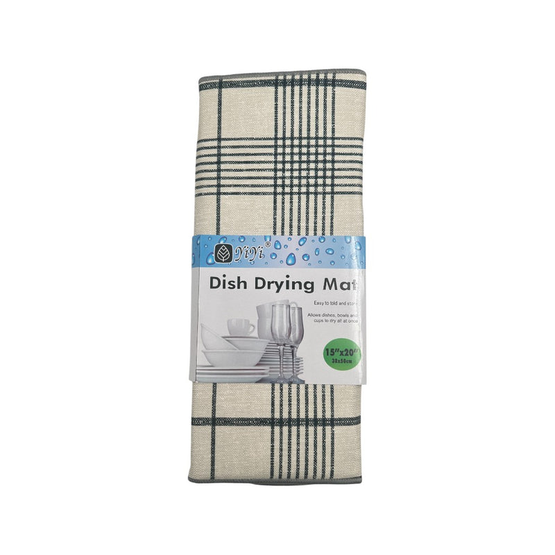 Checkered microfiber dish drying mat 50x38 cm with black grid pattern, highly absorbent for drying dishes on countertops