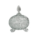 City Glass Bohemia Candy Dish - 900ml Footed Glass Bowl with Lid, Faceted Design