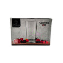 Packaging of City Glass Colombia glasses with a glass and fruit illustration on a white background