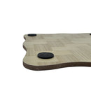 Close-up of anti-slip rubber pads on the bottom of a wooden coaster, showing texture and thickness of heat-resistant base