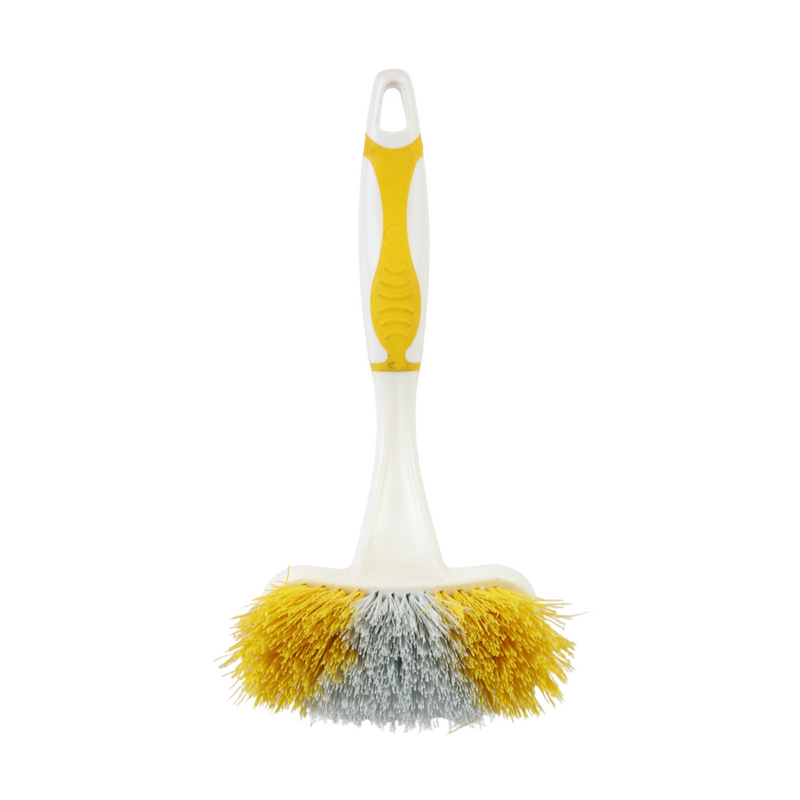 Heavy-Duty Cleaning Brush with Dual-Color Bristles and Ergonomic Handle for All-Purpose Scrubbing