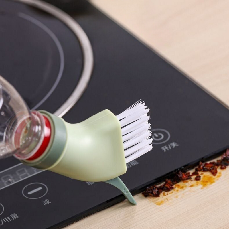 Bottle-Top Cleaning Brush With Soap Dispenser Attachment For Easy Scrubbing And Stain Removal