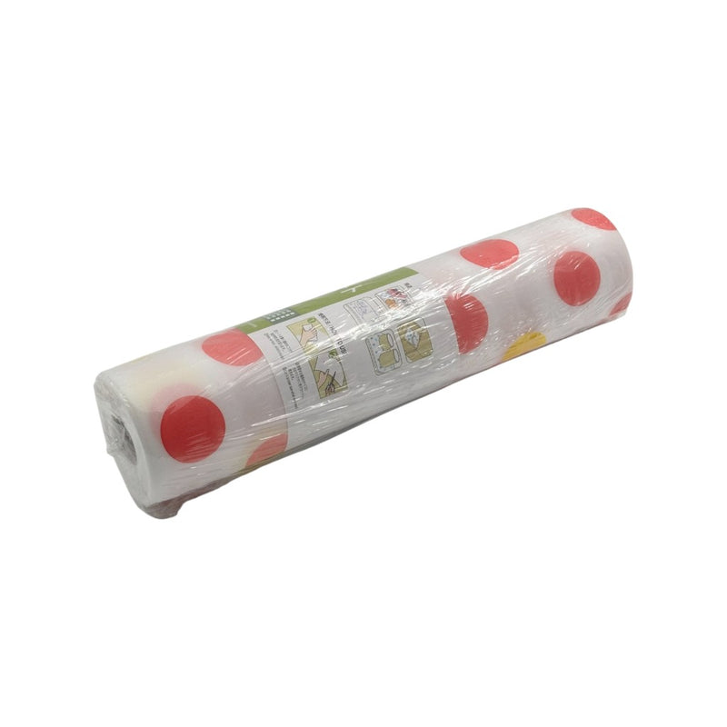 Anti-slip foam drawer liner roll in white with red dots, 300x30cm size, ideal for kitchen drawers, shelves, and cabinets