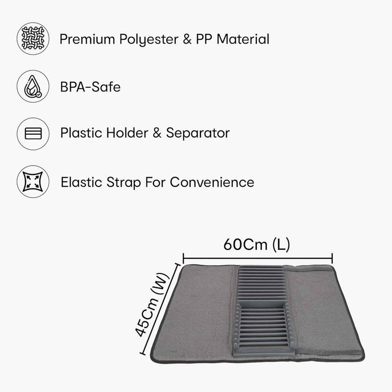 Foldable Dish Drying Rack With Absorbent Pad 60×45cm – Space-Saving Kitchen Organizer