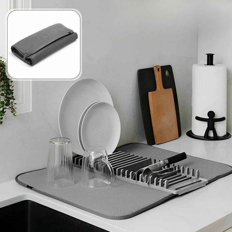 Foldable Dish Drying Rack With Absorbent Pad 60×45cm – Space-Saving Kitchen Organizer