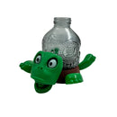 Green turtle-shaped bottle holder with a clear bottle on a white background