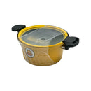 G.Duck 22CM kids cooking pot with yellow non-stick coating, safety black handles, and clear glass lid wrapped for protection
