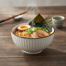 Generic Porcelain Mini Soup Bowl, White, Ribbed Design With Dark Rim For Ramen & Daily Meals