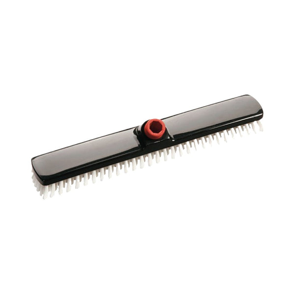 Cleaning brush with black handle and red center on a white background