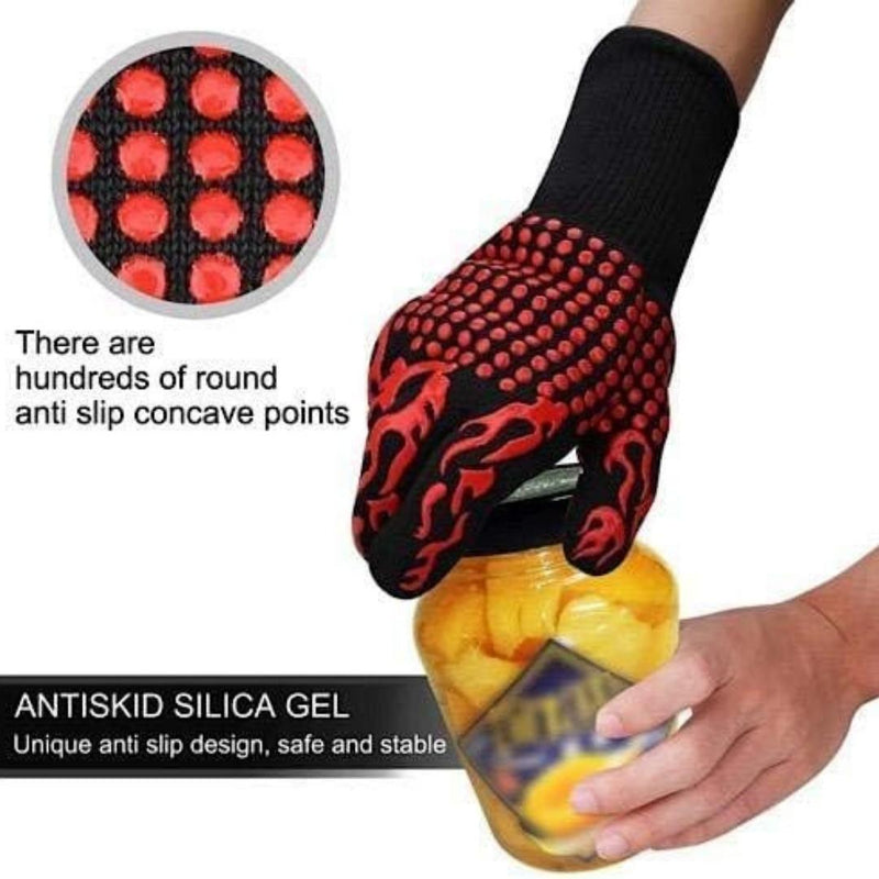 Heat Resistant BBQ Gloves 34x15.5cm With Non-Slip Silicone Grip – Aramid Fiber & Cotton Lining For Safe Cooking