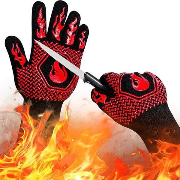 Heat Resistant BBQ Gloves 34x15.5cm With Non-Slip Silicone Grip – Aramid Fiber & Cotton Lining For Safe Cooking