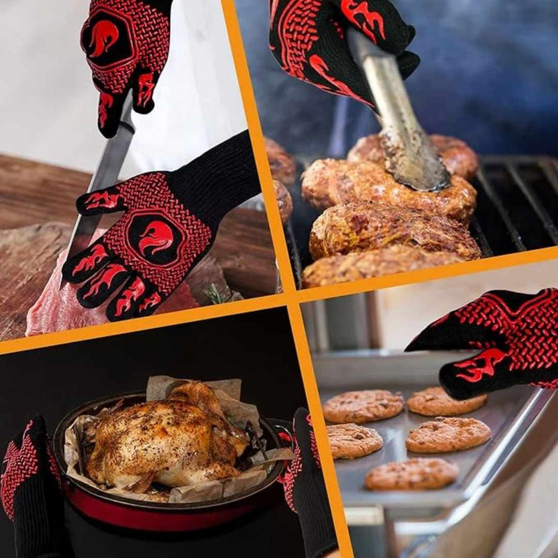 Heat Resistant BBQ Gloves 34x15.5cm With Non-Slip Silicone Grip – Aramid Fiber & Cotton Lining For Safe Cooking