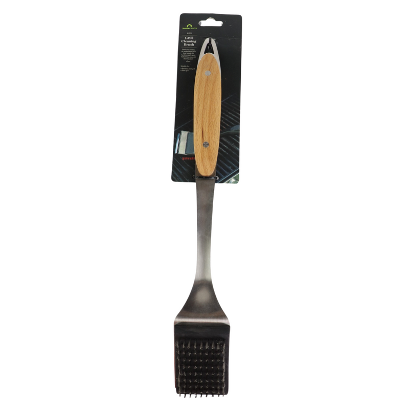 Heavy-Duty Grill Cleaning Brush with Stainless Steel Bristles and Wooden Handle - Homecure