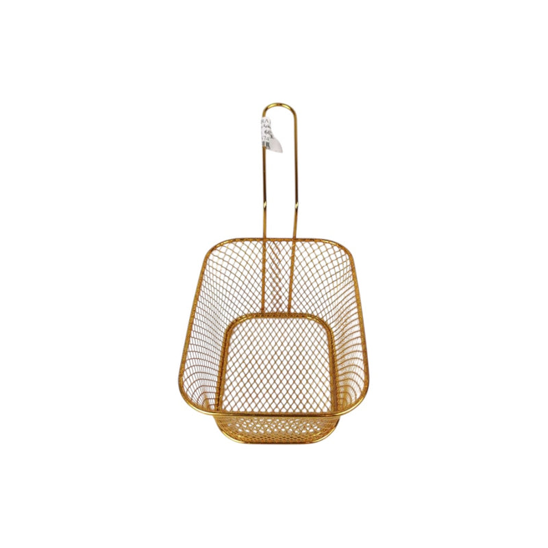 Golden Wire Mesh Serving Basket - Restaurant Style French Fry & Food Holder