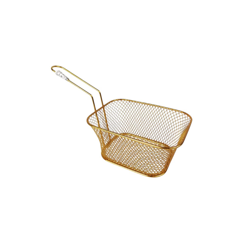 Golden Wire Mesh Serving Basket - Restaurant Style French Fry & Food Holder