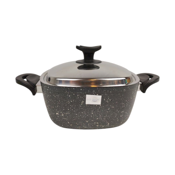 Stoneware pot with lid on a white background