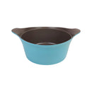 Two-tone blue and brown bowl on a white background