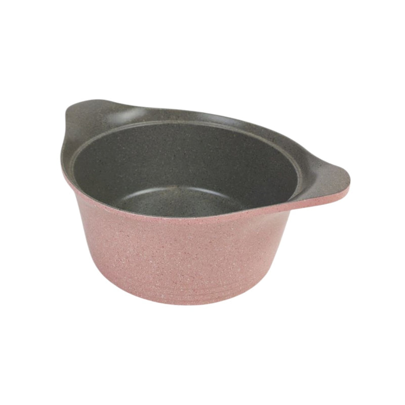 Two-tone pot with pink base and gray top on a white background