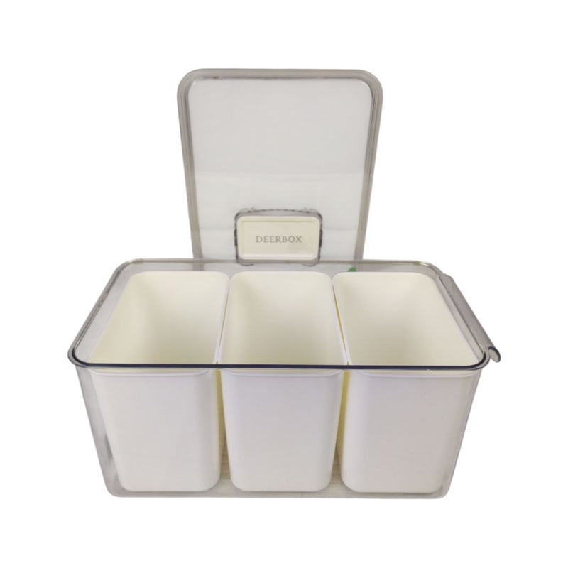 Three white containers with a lid on a white background