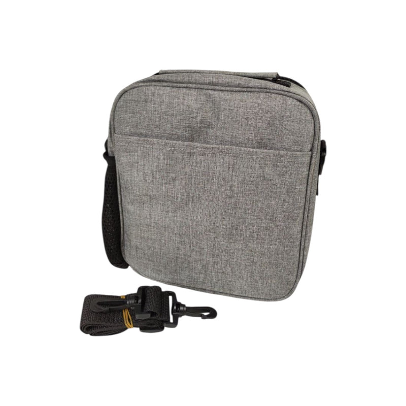 Gray shoulder bag with a strap on a white background