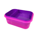 Purple plastic container with a pink lid on a white background