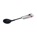 Black spoon with packaging on a white background