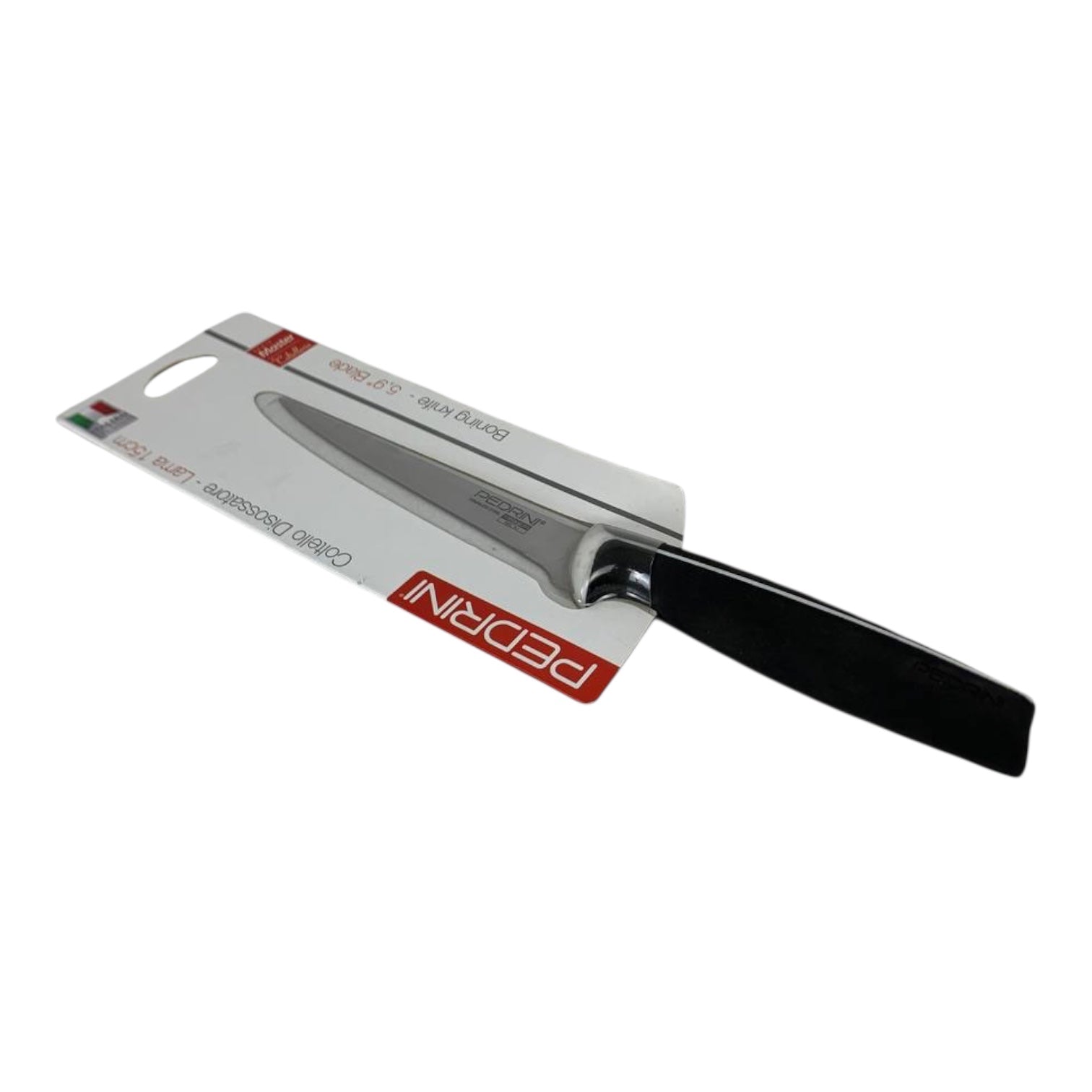 Peeling knife with black handle on a white background