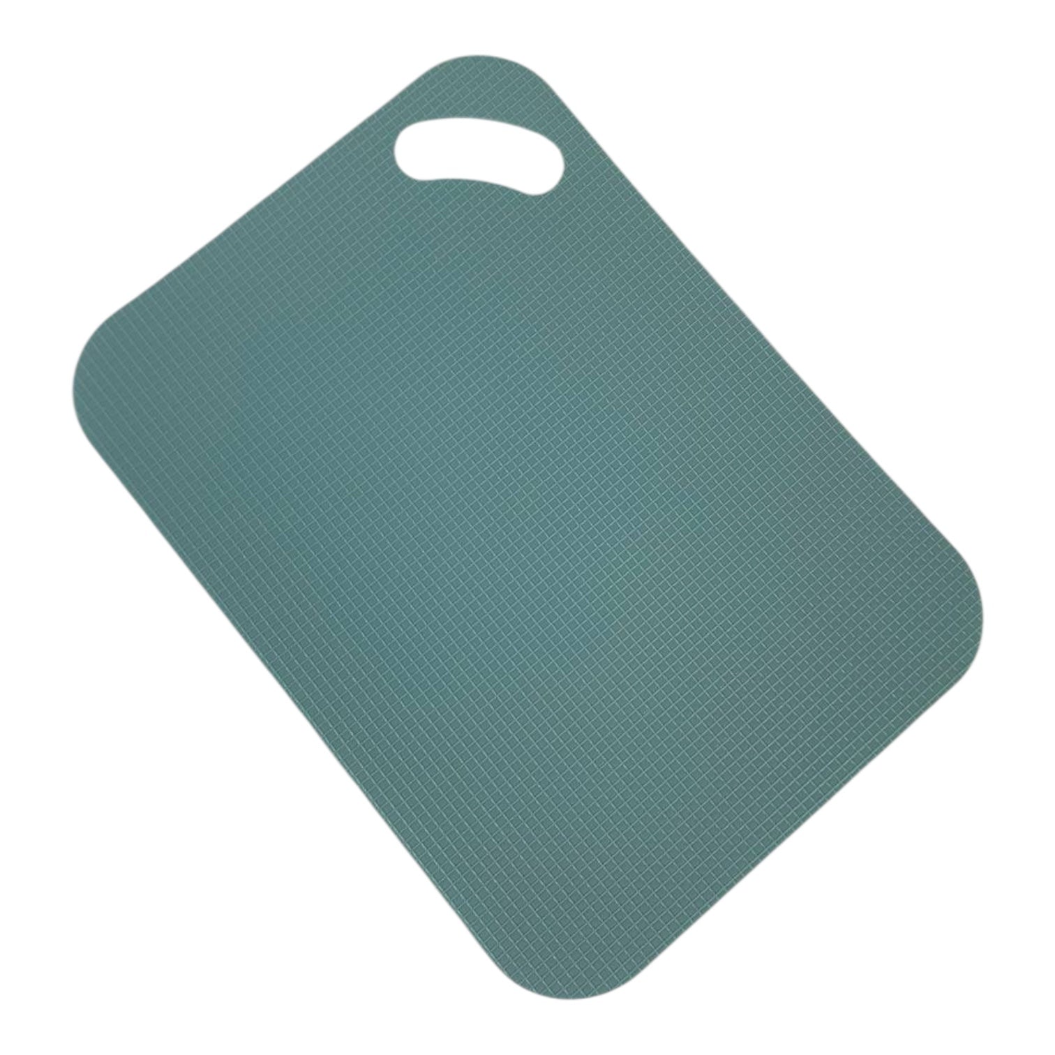Teal cutting board with a textured surface on a white background