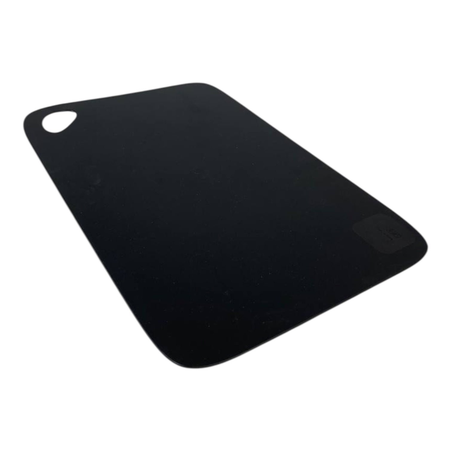 Black cutting board on a white background