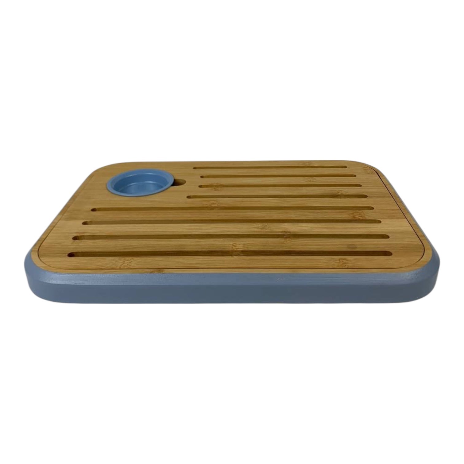 Bamboo tray with a blue base on a white background