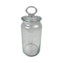 Clear glass jar with a lid on a white background
