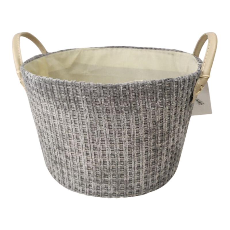 سلة تخزين قماشية دائرية بمقابض 28×26×17 سم – منظم قابل للطي للملابس والمنزل