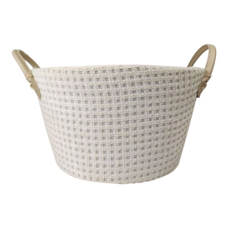 سلة تخزين قماشية دائرية بمقابض 28×26×17 سم – منظم قابل للطي للملابس والمنزل