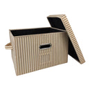 صندوق تخزين قماشي مخطط بغطاء 39×29×25 سم – منظم قابل للطي للملابس والمنزل